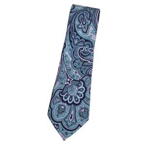 NWT BENVENUTO Men's Cotton Tie DESIGNER Tie Blue Purple Paisley W:2.8"